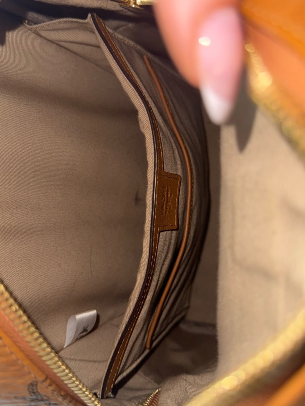 MCM Cognac Logo-Print Studded Mini Backpack - Picture 3 of 4